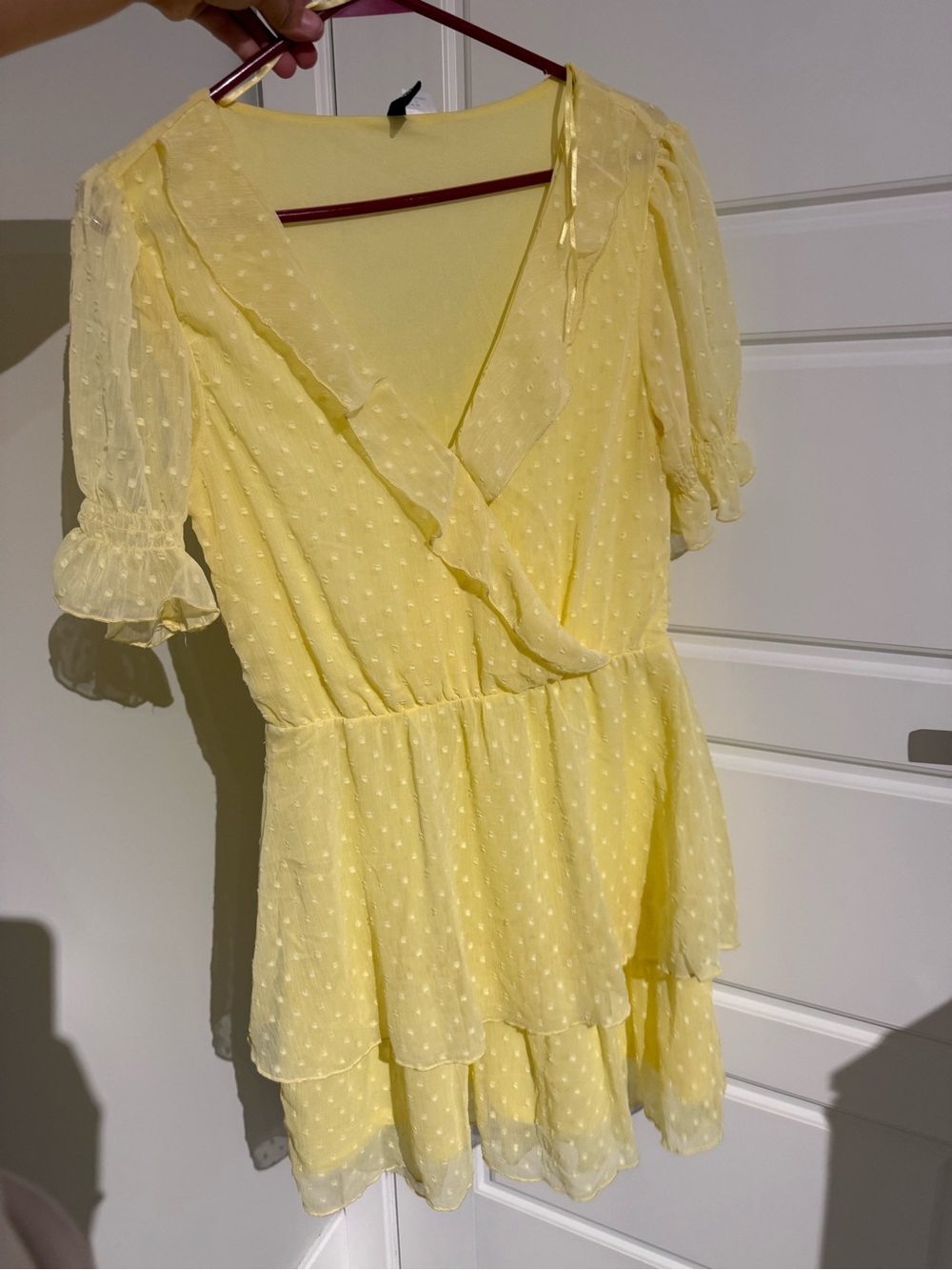 Divided Light Yellow Ruffled V-Neck Tunic